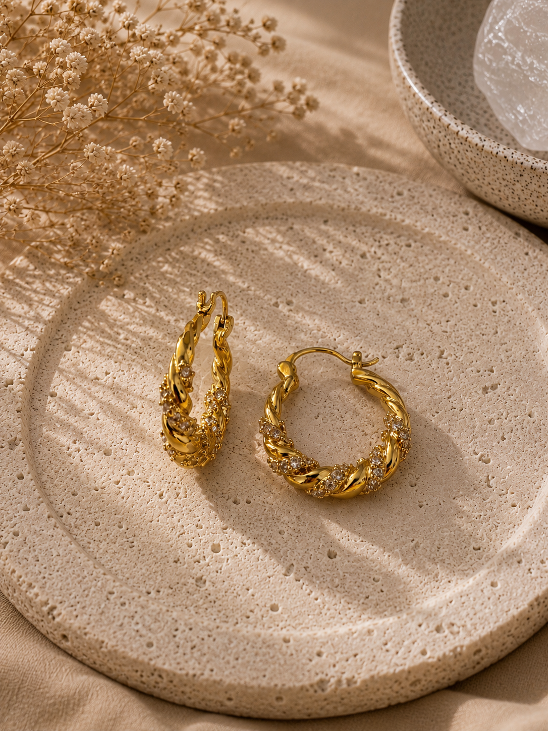 Jasper Twisted Rhinestone Hoop Earrings