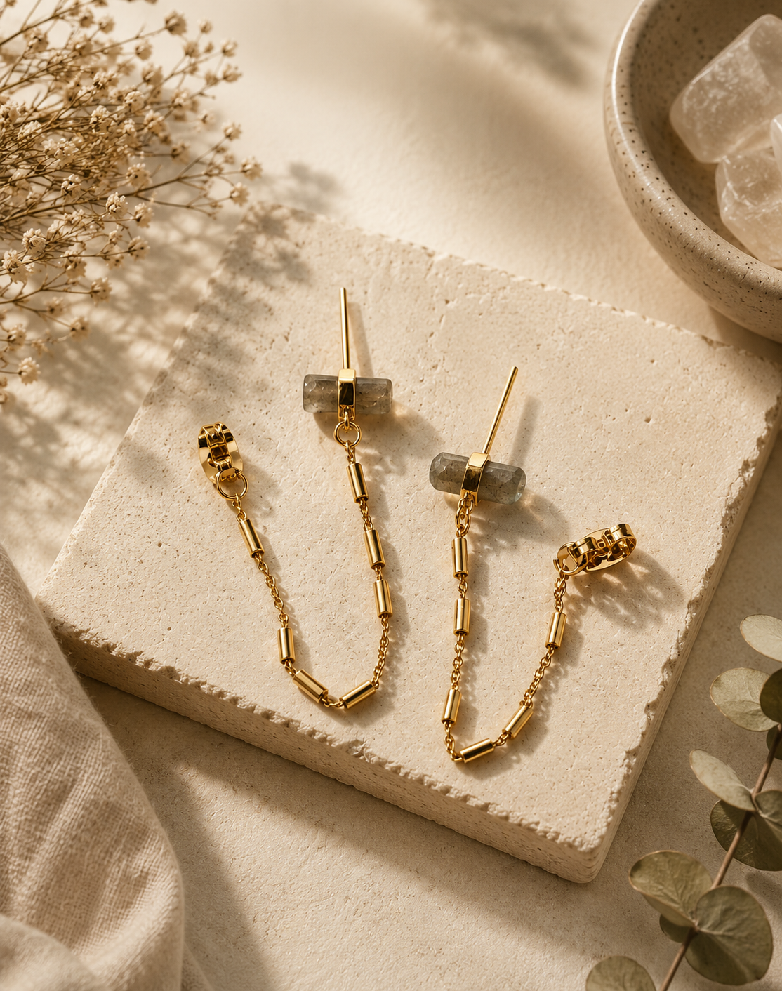 Front-To-Back Chain Earrings - Labradorite