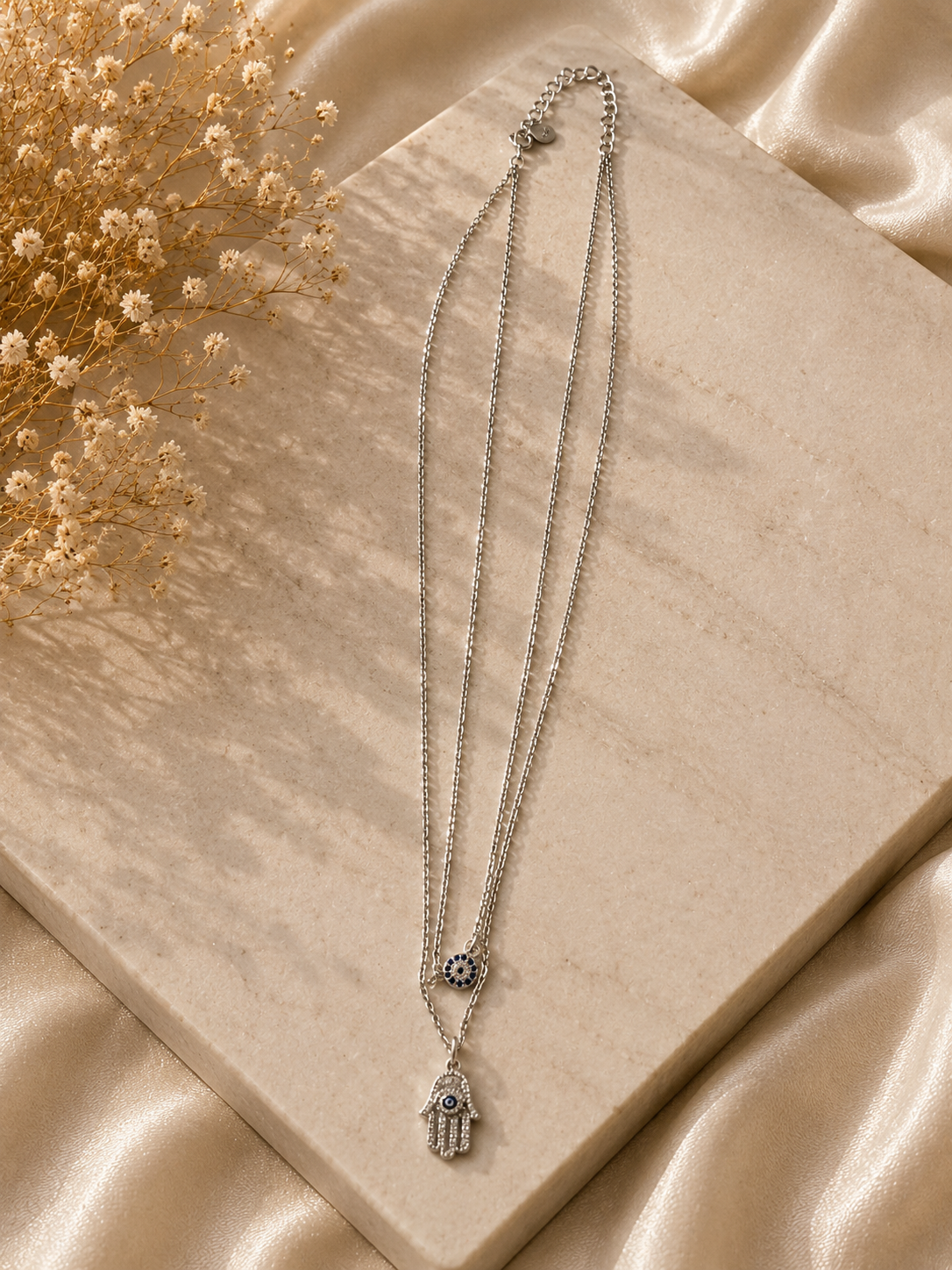 Evil Eye Hamsa Double Chain Necklace