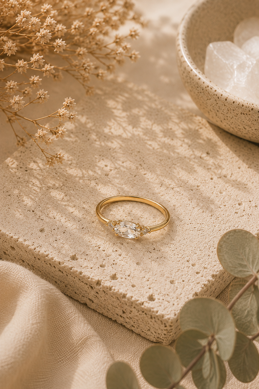 Oval Cut Clear Gemstone Thin Band Ring