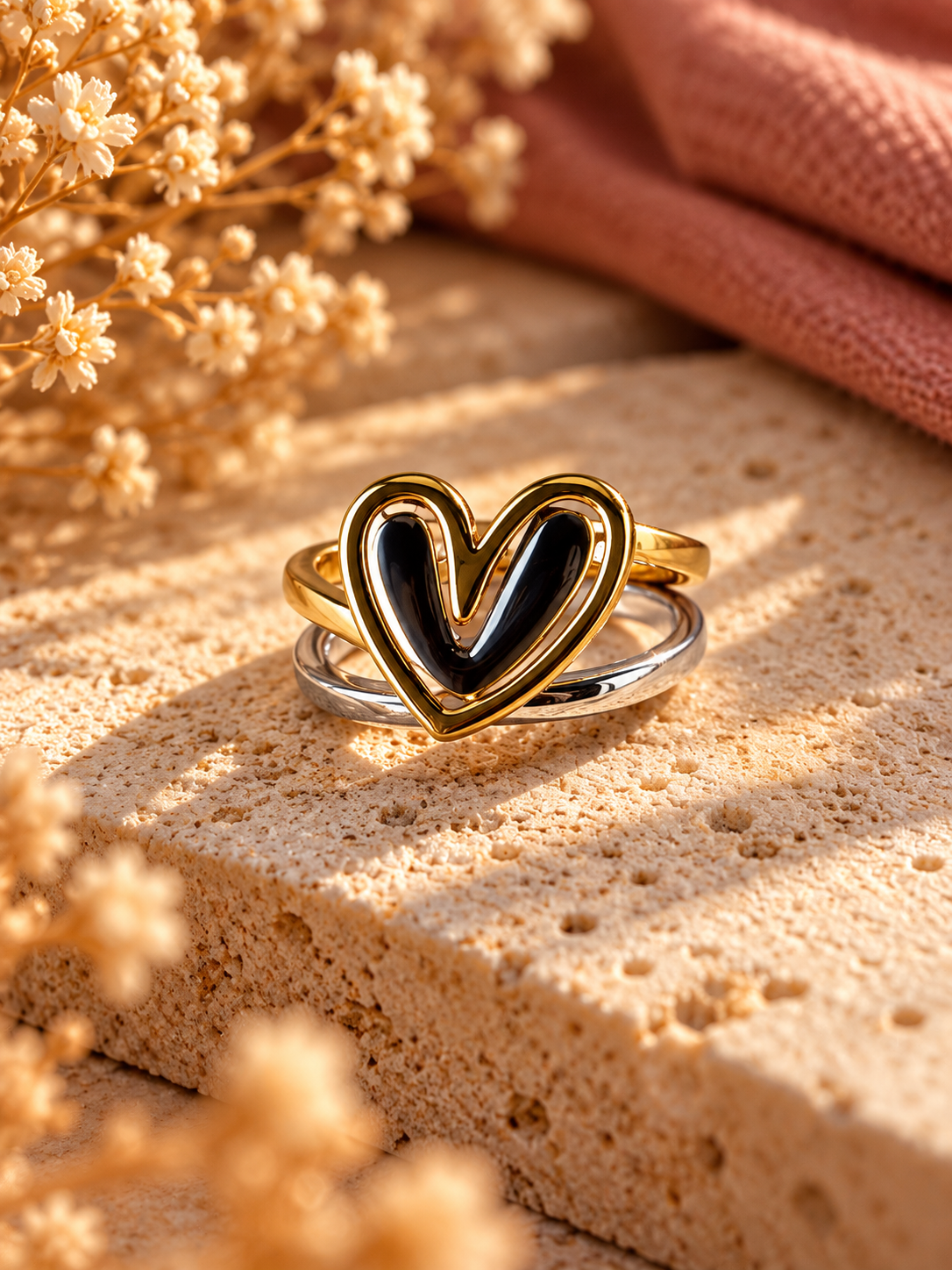 Dainty Gold Silver Heart Stacking Ring Set