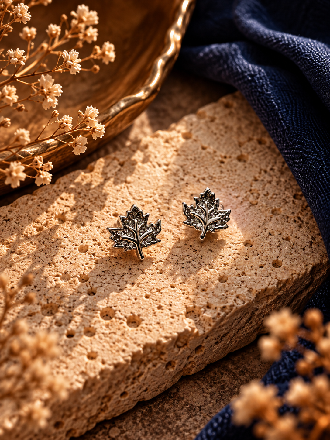 Maple Leaf Screw Back Stud Earrings