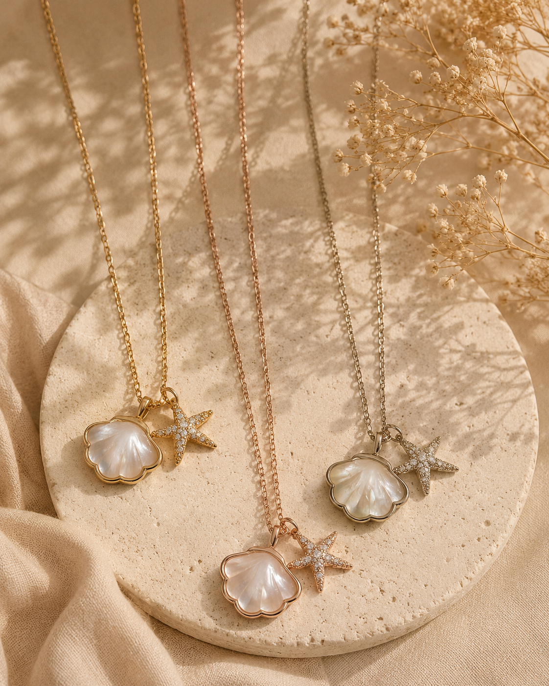 Seashell & Starfish Pendant Necklace