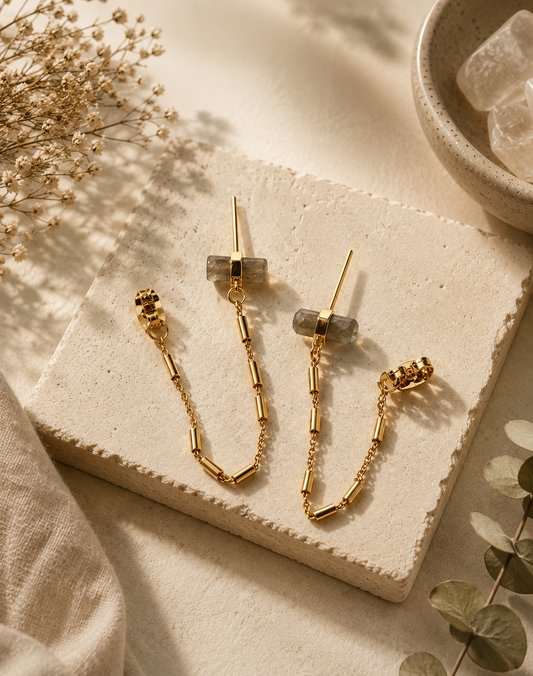 Front-To-Back Chain Earrings - Labradorite