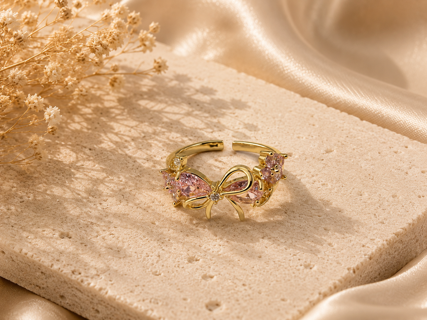 CZ Bow Knot Flower Adjustable Ring