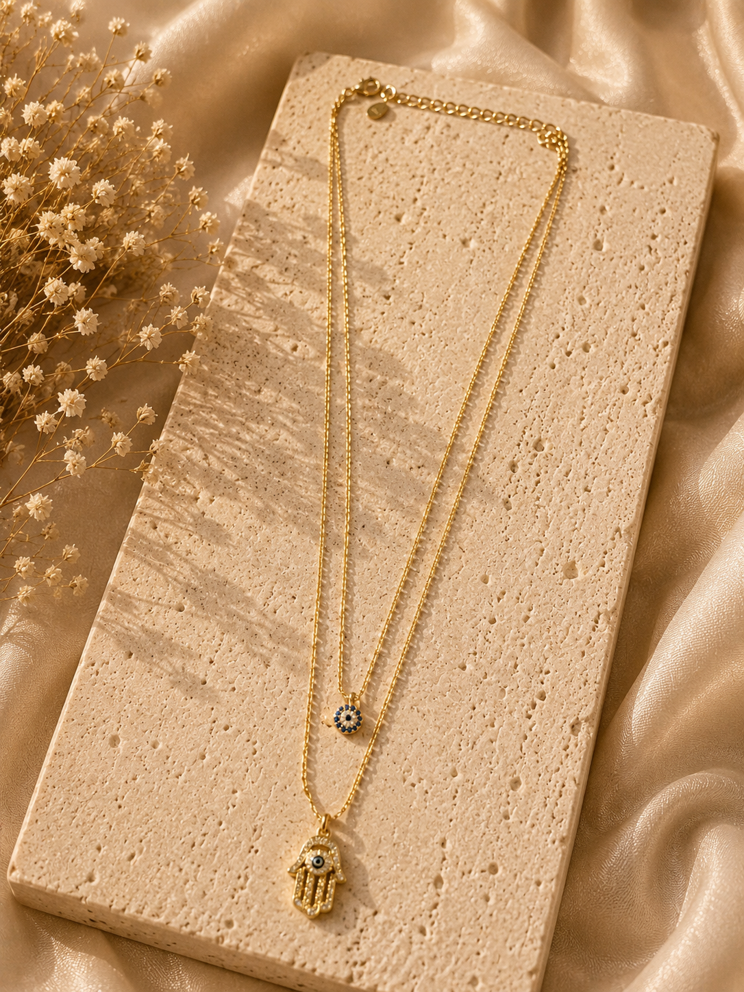 Evil Eye Hamsa Double Chain Necklace