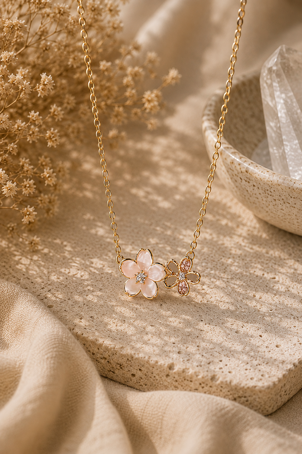 Pink Cherry Blossom Pendant Necklace