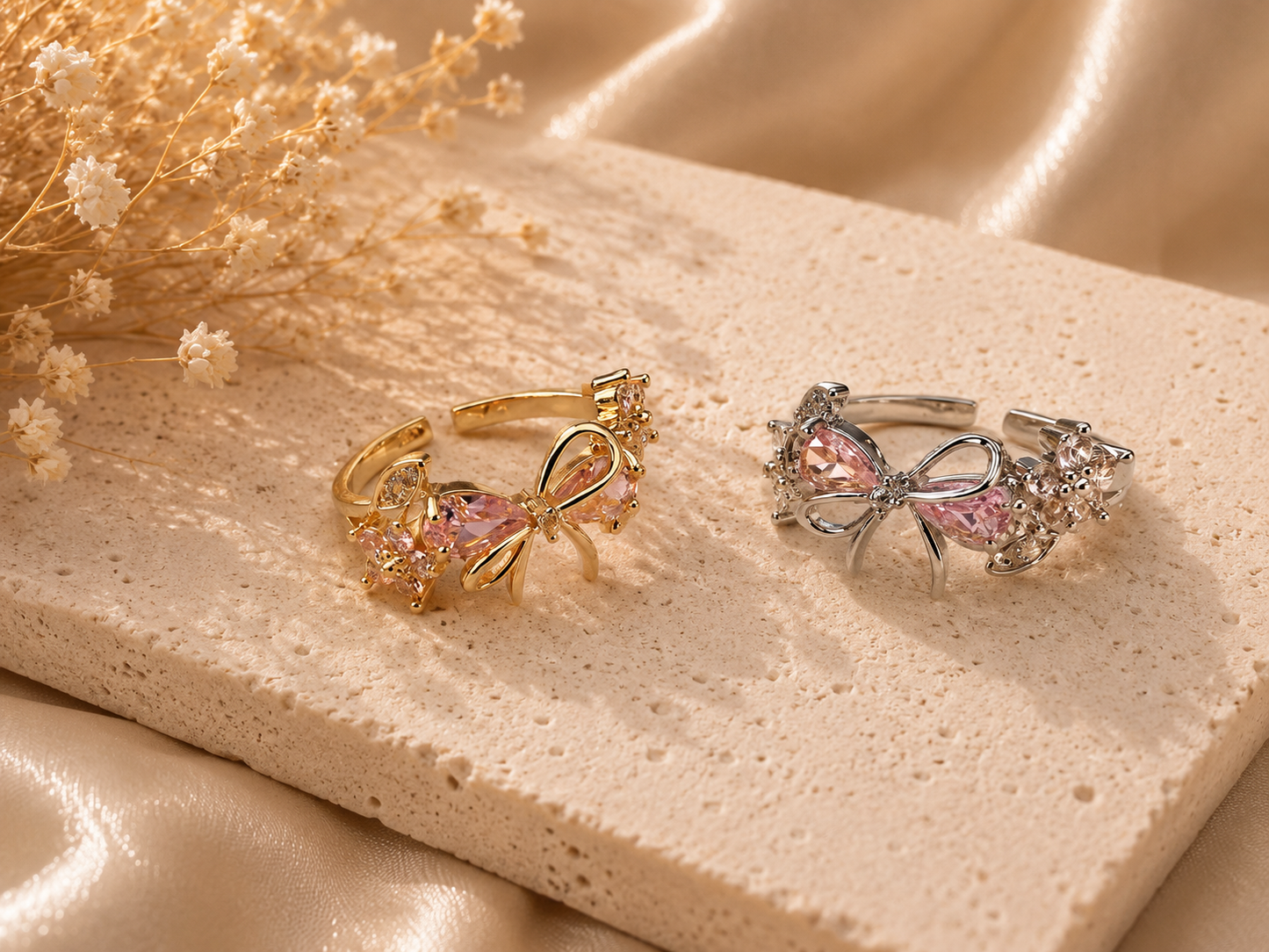CZ Bow Knot Flower Adjustable Ring