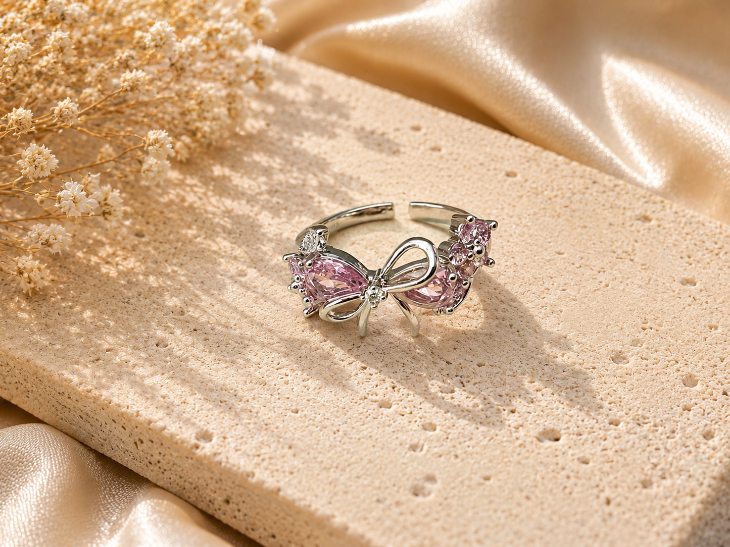 CZ Bow Knot Flower Adjustable Ring