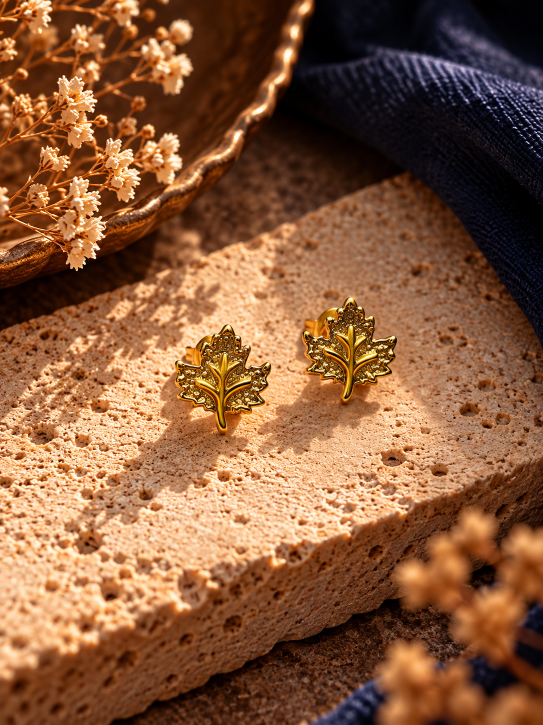 Maple Leaf Screw Back Stud Earrings