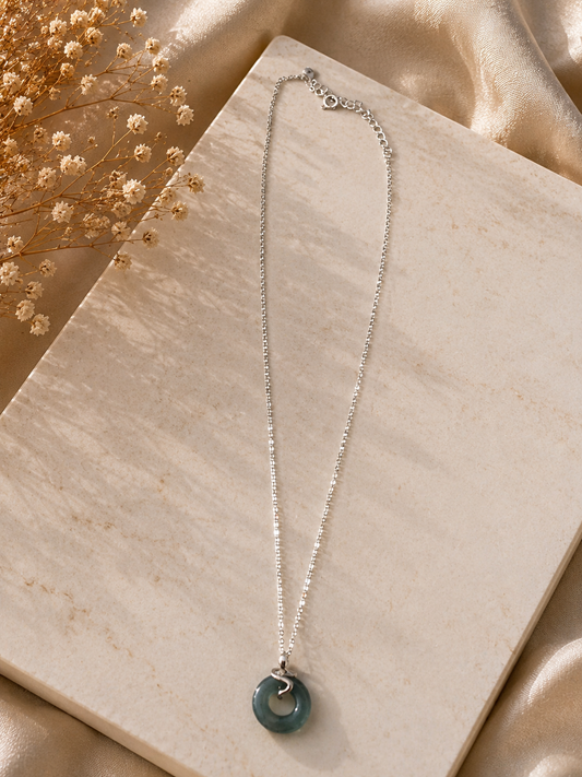 Snake Jade Circle Pendant Necklace