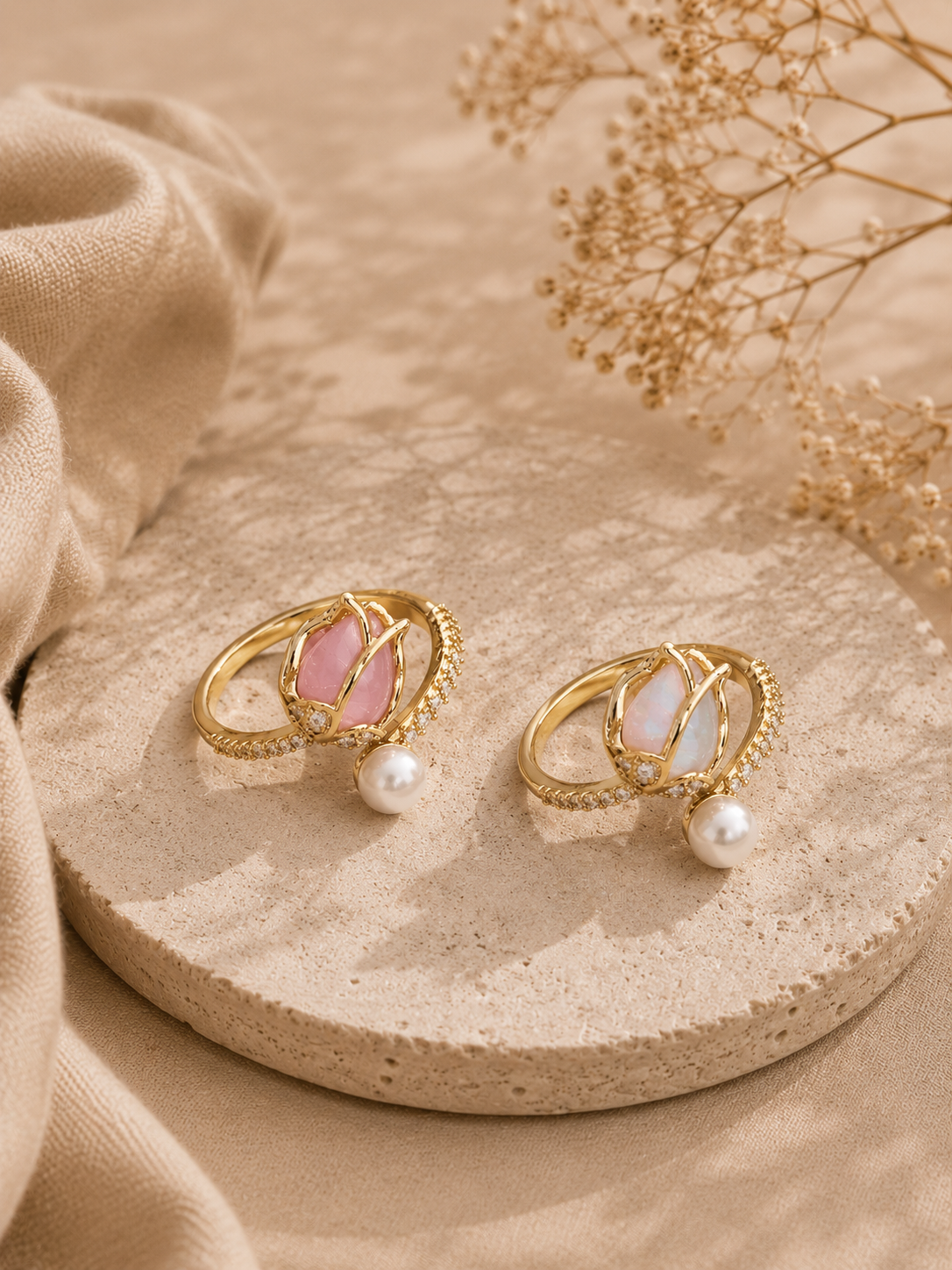 Opal Tulip Flower Pearl Ring