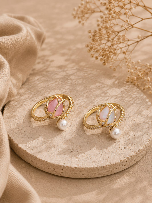 Opal Tulip Flower Pearl Ring