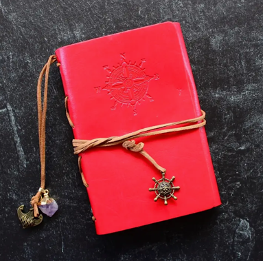 Red Leather Notebook w/ Crystal Accent