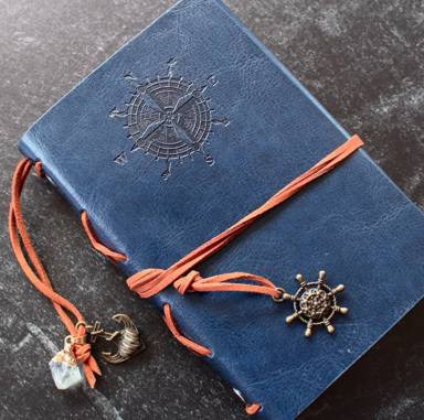 Blue Leather Notebook w/ Fluorite Crystal